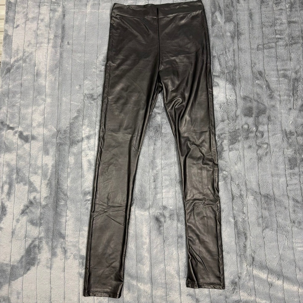 Lulus Womens Black Faux Leather High Waisted Skinny Leggings Pants Size L